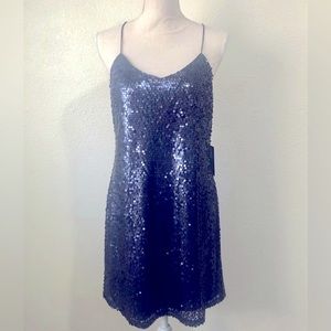EXPRESS Women Sequin V-Neck Mini Slip Navy Dress, Size S